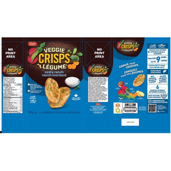 Veggie Crisps Zesty Ranch Aliments Dare Limitée Aliments du Québec