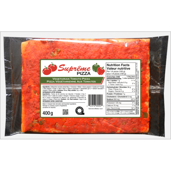 Pizza Végétarienne aux Tomates 400G Rustica Foods Inc. Aliments du